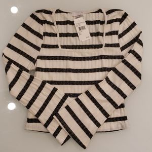 Black and white striped, ribbed long sleeve top